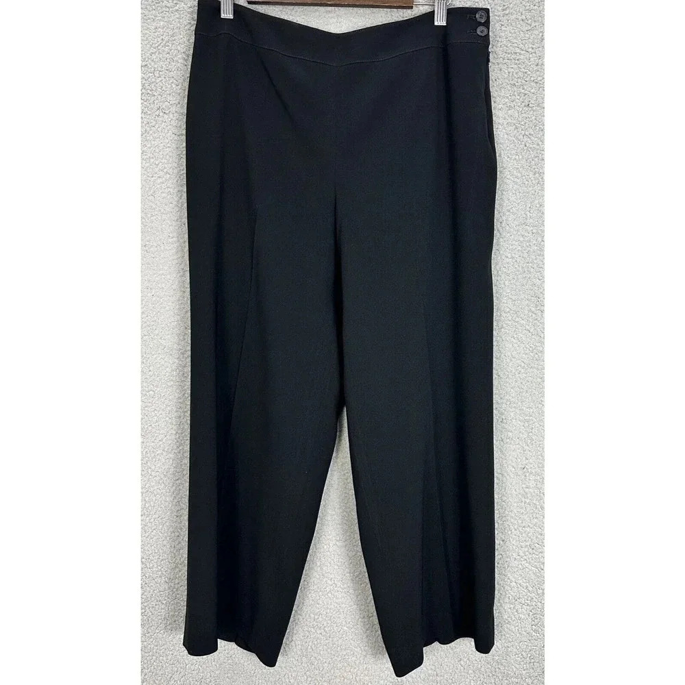 Talbots Pants Womens 12P Black High Rise Wide Leg Button Accent Career Classic